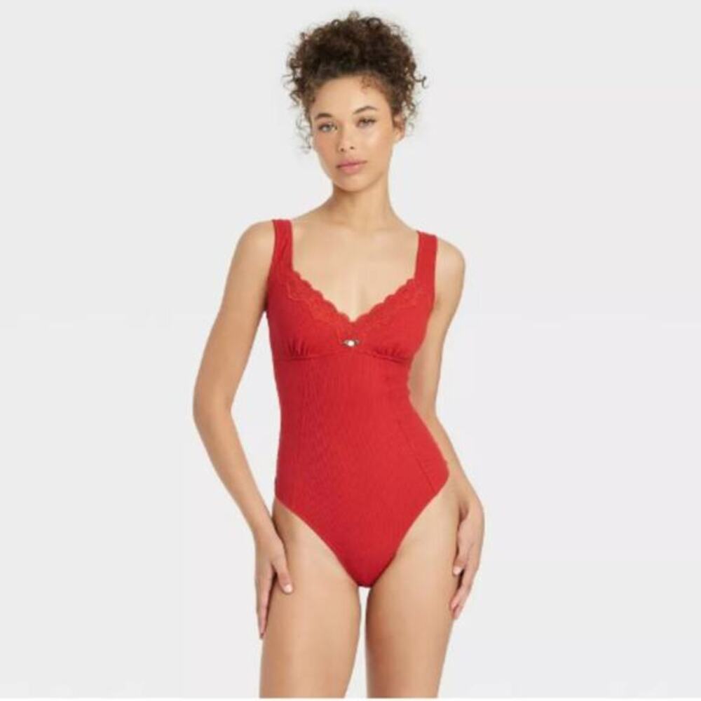 Colsie Women's Waffle‎ Bodysuit Red Size Small